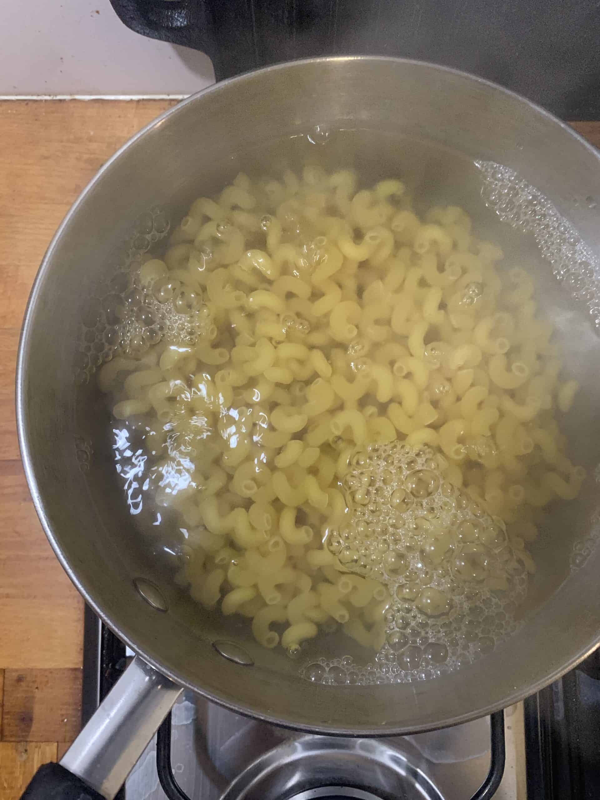 Saucepan of pasta and water