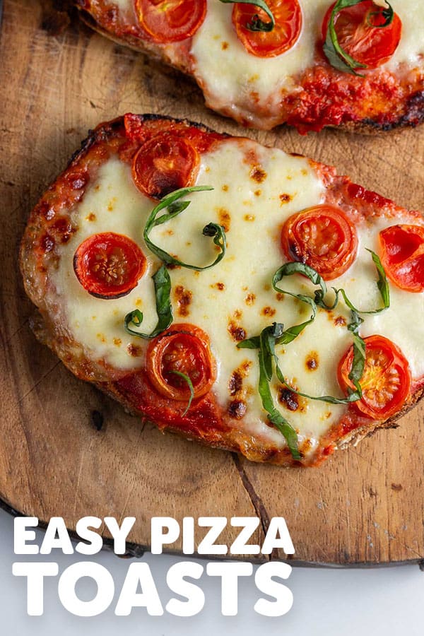 Pinterest image for pizza toasts with text overlay
