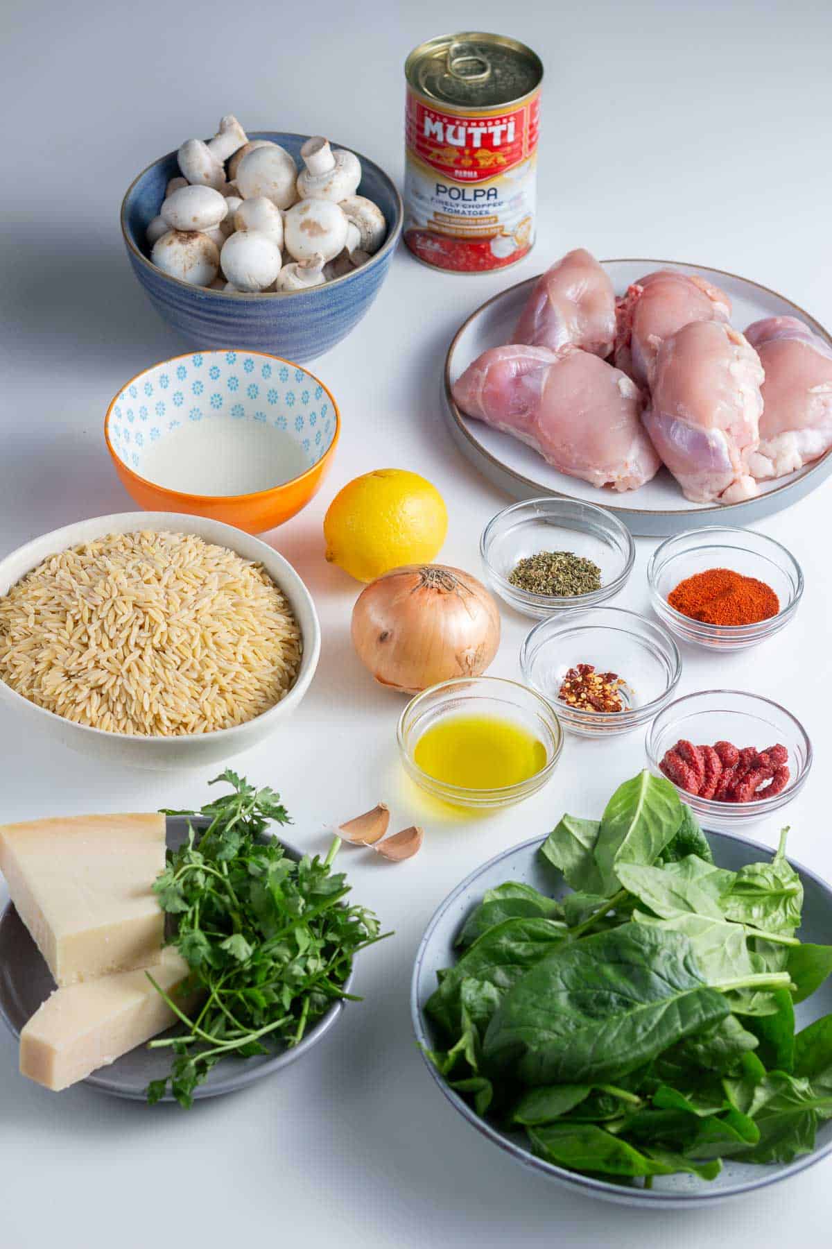 Ingredients laid out on a white background